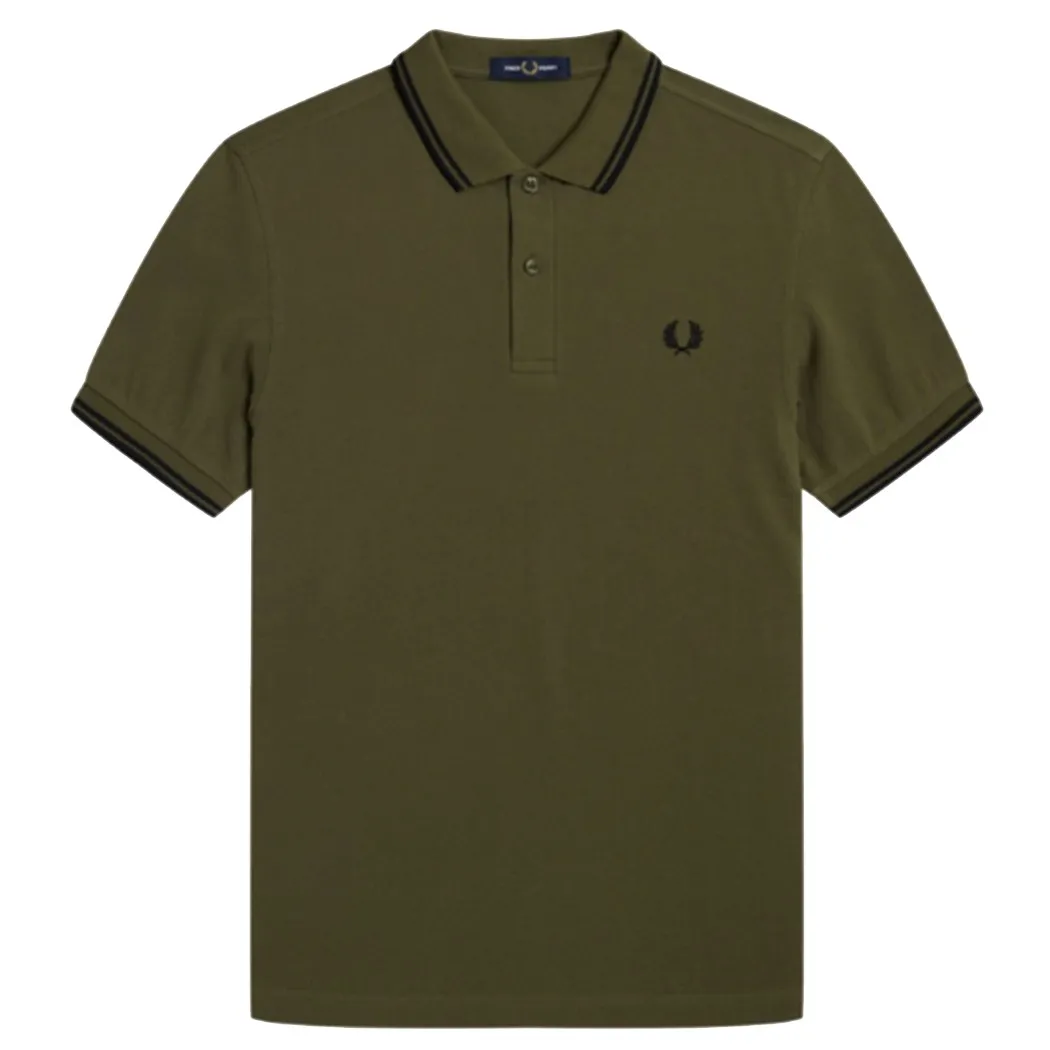 Polo Fred Perry M3600 Slim Fit Kaki bandes Noir